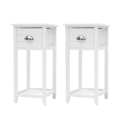 2X Bedside Table Drawer Vintage Side Table Storage Cabinet Bedroom VALERIE WHITE - Main Image