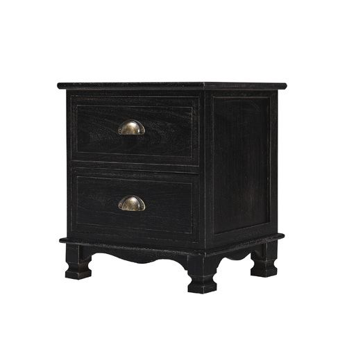 Bedside Table 2 Drawer Vintage Side Table Storage Cabinet Bedroom LYDIA BLACK - Main Image
