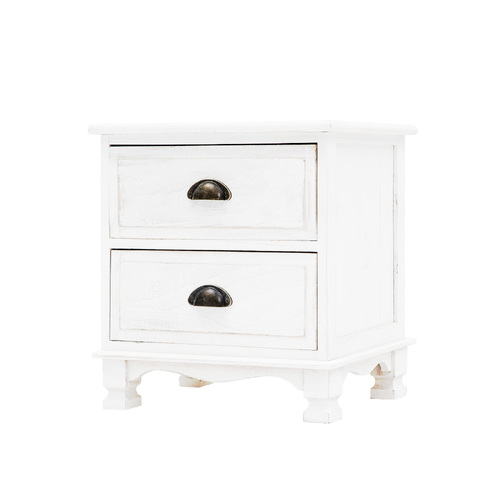 Bedside Table 2 Drawer Vintage Side Table Storage Cabinet Bedroom LYDIA WHITE - Main Image