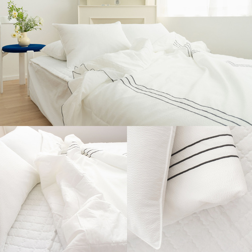 Saesom Flua Snow Comforter Set Queen Cool Quilt Bedspread WHITE - Main Image