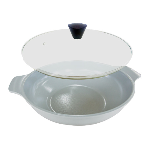 KOMAN Shinewon Vinch IH Two Hands Wok + Glass Lid 28cm Ceramic Non-stick Titanium GREY - Main Image