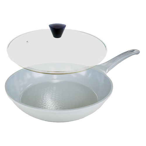 KOMAN Shinewon Vinch IH Frypan Frying Pan 28cm Non-stick Induction Ceramic + Glass Lid GREY - Main Image