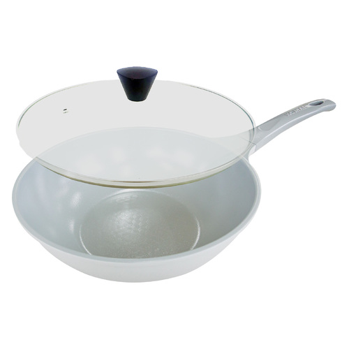 KOMAN Shinewon Vinch IH Wok Wokpan 28cm Non-stick Induction Ceramic + Glass Lid GREY - Main Image