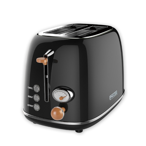 PHILEX 2-Slice Electric Toaster Bread Reheat Defrost Retro Retro BLACK - Main Image