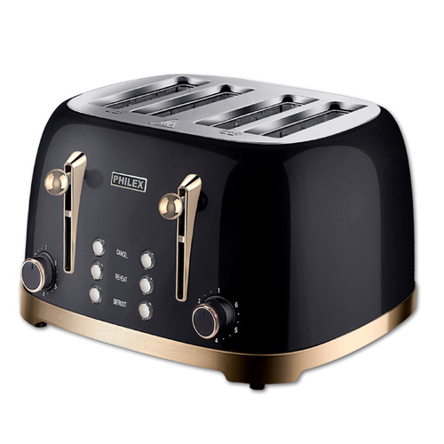 PHILEX 4-Slice Electric Toaster Bread Reheat Defrost Retro Retro BLACK - Main Image