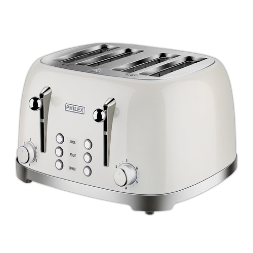 PHILEX 4-Slice Electric Toaster Bread Reheat Defrost Retro Retro IVORY - Main Image