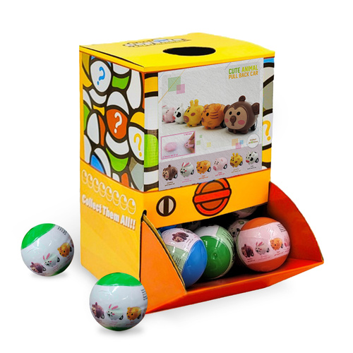 40X Cute Animal Pull Back Car Toy Capsules 50mm Collectible Gacha in Display Box - Main Image
