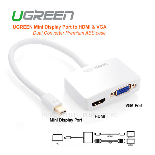 UGreen Mini Display Port to HDMI & VGA Dual Converter Premium ABS case (10427 ) - Main Image
