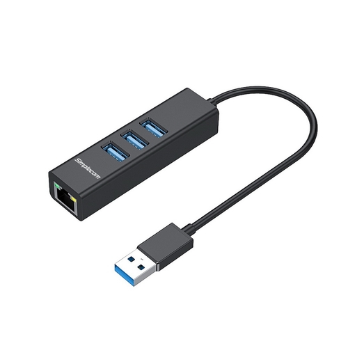 Simplecom CHN420 Aluminium 3 Port SuperSpeed USB HUB with Gigabit Ethernet Adapter Black - Main Image