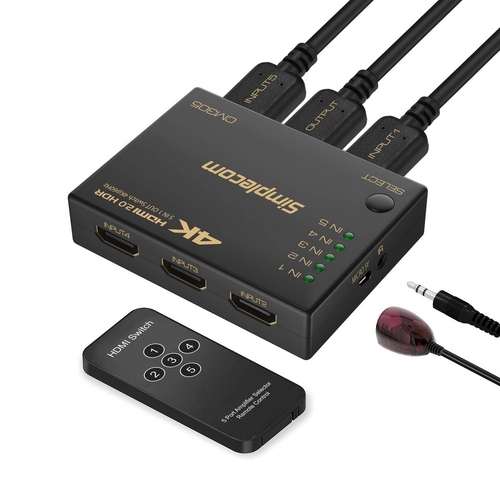 Simplecom CM305 Ultra HD 5 Way HDMI Switch 5 IN 1 OUT Splitter 4K@60Hz - Main Image