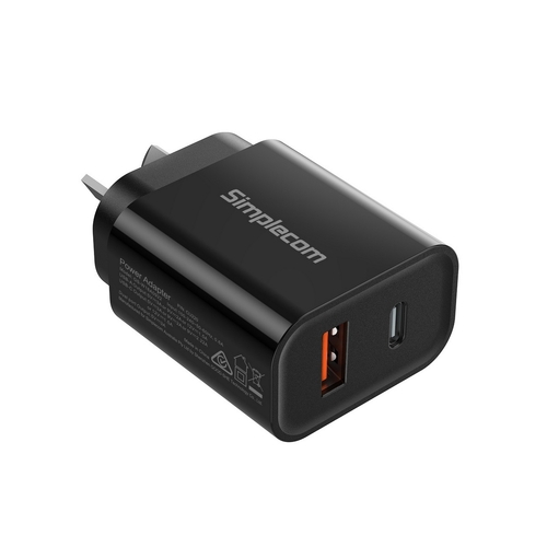 Simplecom CU220 Dual Port PD 20W Fast Wall Charger USB-C + USB-A for Phone Tablet - Main Image