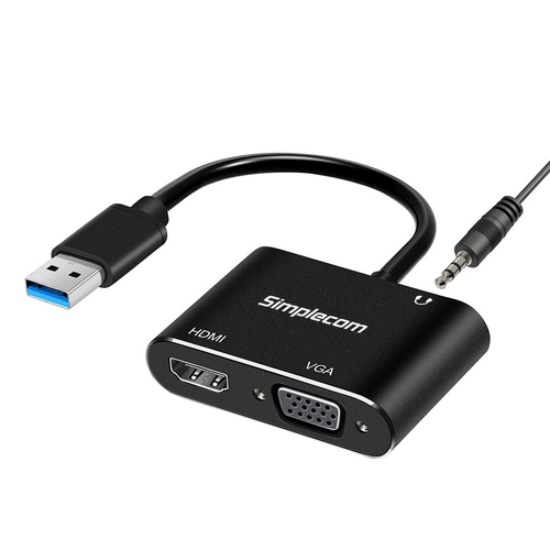 Simplecom DA316A USB to HDMI + VGA Video Card Adapter with 3.5mm Audio - Main Image