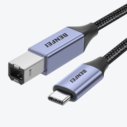 BENFEI 405GY-1M USB B to USB C Printer Cable, Nylon Braided, Premium Aluminium Alloy Case 1M - Main Image