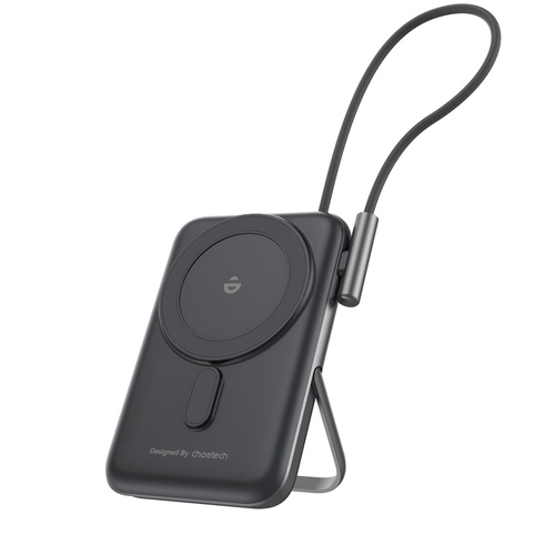 CHOETECH B735-BK 10000mAh 20W MagLeap Wireless Power Bank Black with Phone Holder and Build-in Cable - Main Image