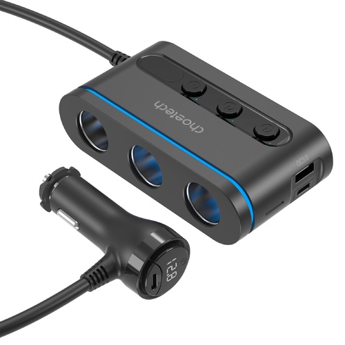 CHOETECH TC0021 3 Sockets 2C+1A Cigarette Lighter Splitter Black - Main Image