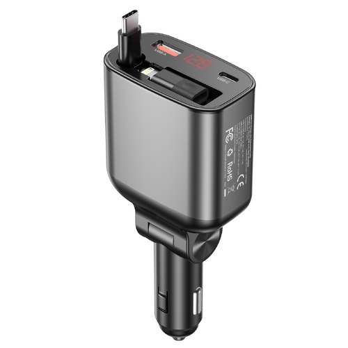 CHOETECH TC0033 105W USB-C+USB-A Fast car charger with Stretchable USB-C + Lightning cables - Main Image