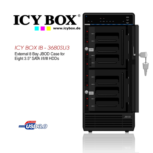 ICY BOX (IB - 3680SU3) External 8 Bay JBOD Case for 8 x 3.5 Inch SATA l/ll/lll HDDs - Main Image