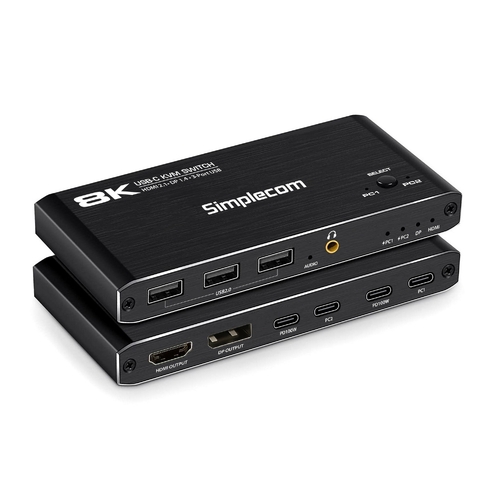 Simplecom KM470 2-Port USB-C KVM Switch 8K Docking Station HDMI 2.1 DP for Laptop Tablet - Main Image
