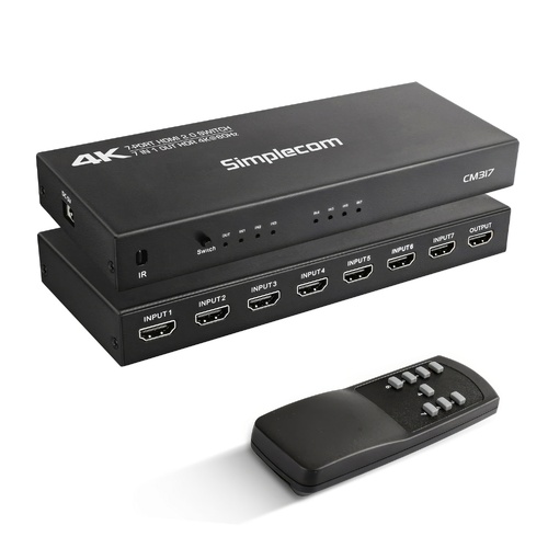 Simplecom CM317 7-Port HDMI 2.0 Switch with Remote 7 IN 1 OUT Splitter HDCP 2.2 4K@60Hz - Main Image
