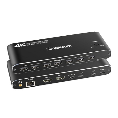 Simplecom KM590 2-Port USB-C Dual 4K HDMI Monitor KVM Switch and Docking Station with Network Sharing - Main Image