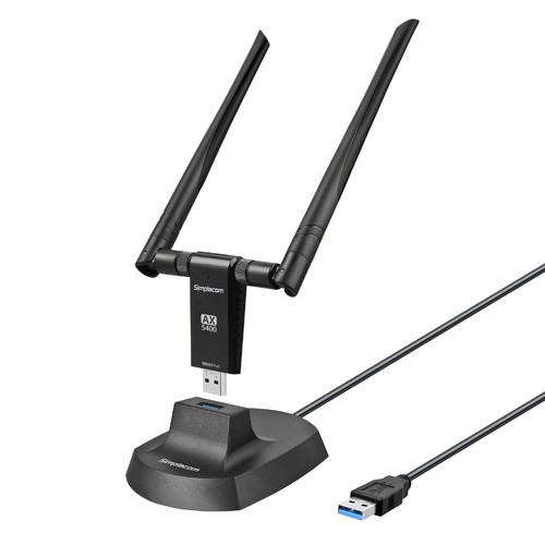 Simplecom NW811v3 AX5400 Tri-Band WiFi 6E USB Adapter with 2x 5dBi High Gain Antennas - Main Image