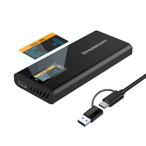 Simplecom SE530 NVMe / SATA M.2 SSD to USB-C Enclosure with SMART LED Screen USB 3.2 Gen 2 10Gbps - Main Image