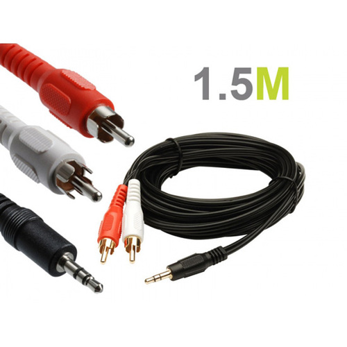 Gold plated 1.5m 3.5mm Male to 2RCA 2 RCA Female Connector Audio Cable - Main Image