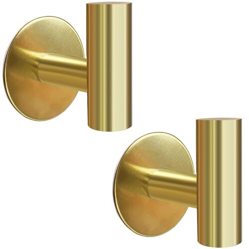 2 Pcs Wall Mount Self Adhesive Bathroom Towel Hooks Holder Cloth Hanger Hook Door Hanger Gold - Main Image