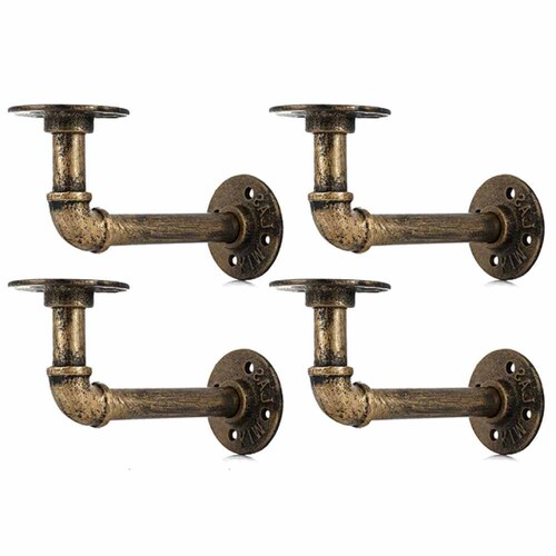 4PCS Pipe Floating Shelf Bracket Industrial Pipe Shelf Bracket Mounting Bracket Storage Racks Decor Bronze - Main Image