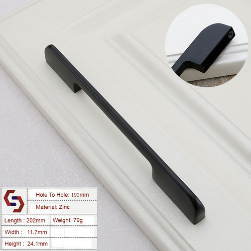Zinc Kitchen Cabinet Handles Drawer Bar Handle Pull BLACK hole to hole size 192mm - Main Image