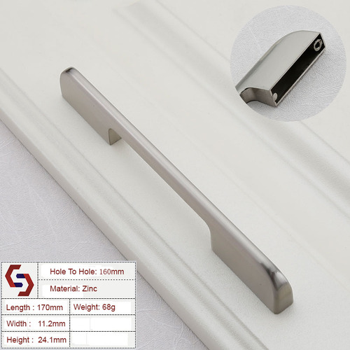 Zinc Kitchen Cabinet Handles Drawer Bar Handle Pull brushed silver color hole to hole size 160mm - Main Image