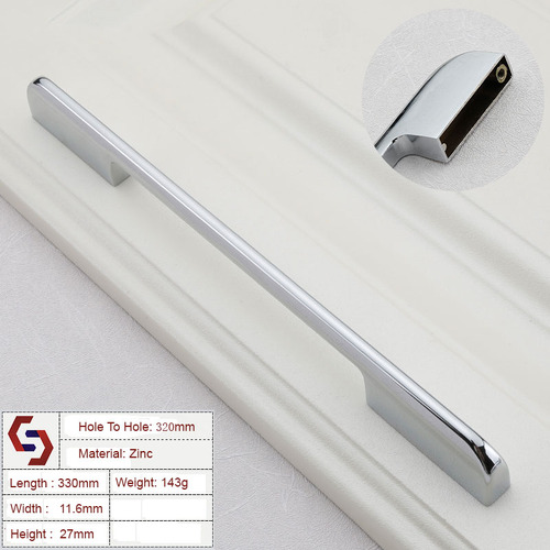 Zinc Kitchen Cabinet Handles Drawer Bar Handle Pull silver color hole to hole size 320mm - Main Image