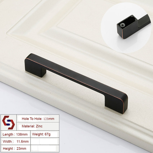 Zinc Kitchen Cabinet Handles Drawer Bar Handle Pull black+copper color hole to hole size 128mm - Main Image