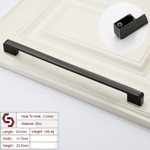 Zinc Kitchen Cabinet Handles Drawer Bar Handle Pull black+copper color hole to hole size 320mm - Main Image