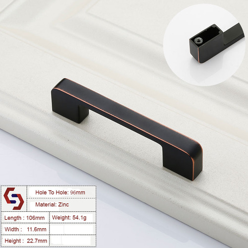 Zinc Kitchen Cabinet Handles Drawer Bar Handle Pull black+copper color hole to hole size 96mm - Main Image