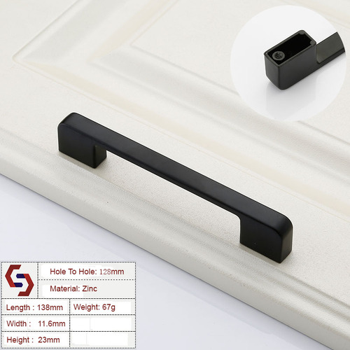 Zinc Kitchen Cabinet Handles Drawer Bar Handle Pull black color hole to hole size 128mm - Main Image