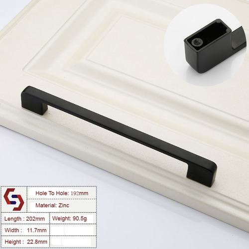 Zinc Kitchen Cabinet Handles Drawer Bar Handle Pull black color hole to hole size 192mm - Main Image