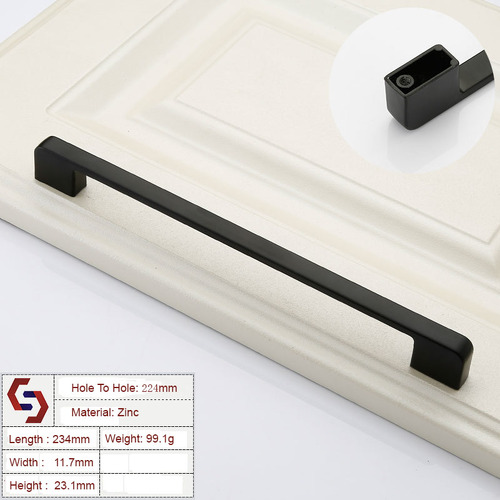 Zinc Kitchen Cabinet Handles Drawer Bar Handle Pull black color hole to hole size 224mm - Main Image