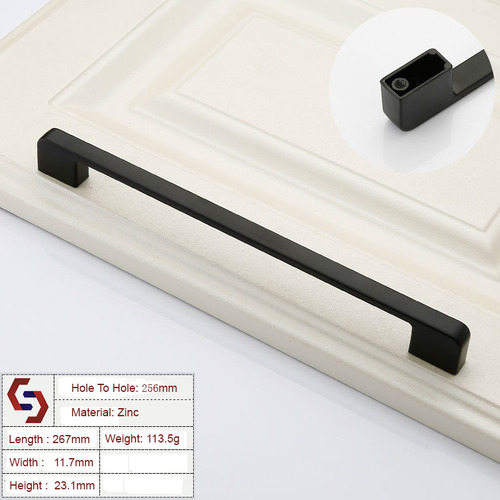 Zinc Kitchen Cabinet Handles Drawer Bar Handle Pull black color hole to hole size 256mm - Main Image