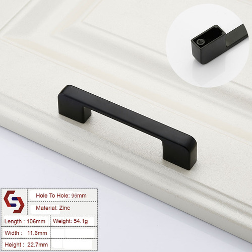 Zinc Kitchen Cabinet Handles Drawer Bar Handle Pull black color hole to hole size 96mm - Main Image