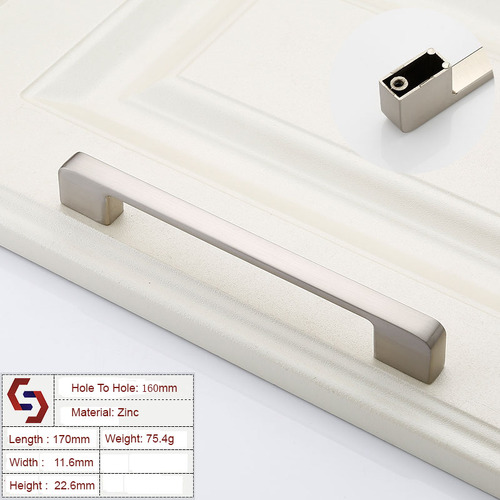 Zinc Kitchen Cabinet Handles Drawer Bar Handle Pull brushed silver color hole to hole size 160mm - Main Image