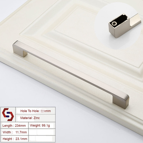 Zinc Kitchen Cabinet Handles Drawer Bar Handle Pull brushed silver color hole to hole size 224mm - Main Image