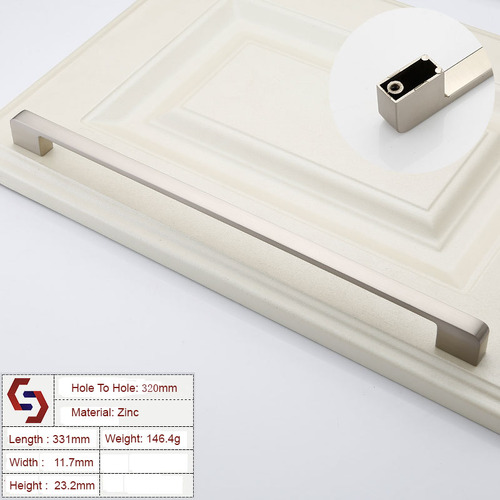 Zinc Kitchen Cabinet Handles Drawer Bar Handle Pull brushed silver color hole to hole size 320mm - Main Image