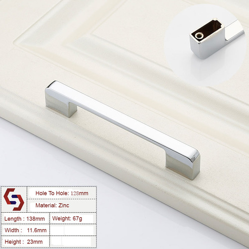 Zinc Kitchen Cabinet Handles Drawer Bar Handle Pull silver color hole to hole size 128mm - Main Image