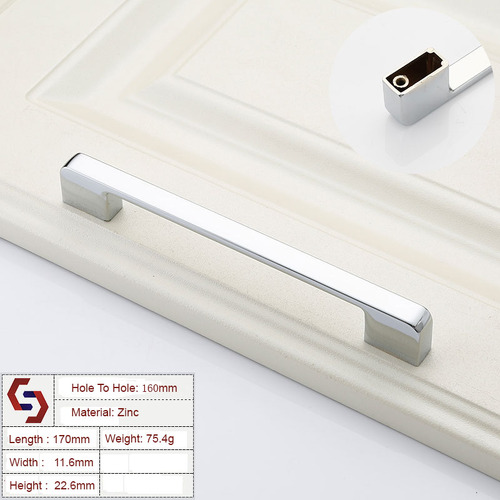 Zinc Kitchen Cabinet Handles Drawer Bar Handle Pull silver color hole to hole size 160mm - Main Image