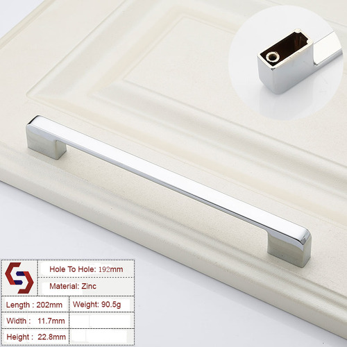 Zinc Kitchen Cabinet Handles Drawer Bar Handle Pull silver color hole to hole size 192mm - Main Image