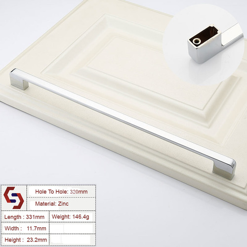 Zinc Kitchen Cabinet Handles Drawer Bar Handle Pull silver color hole to hole size 320mm - Main Image