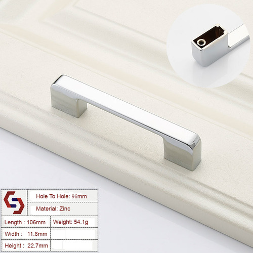 Zinc Kitchen Cabinet Handles Drawer Bar Handle Pull silver color hole to hole size 96mm - Main Image