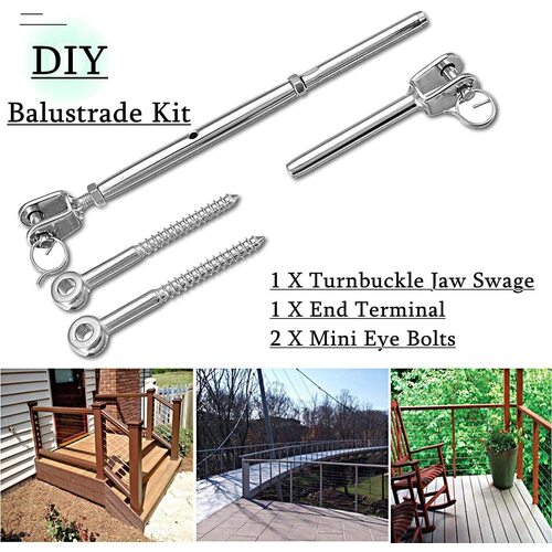 Wire Rope DIY Balustrade Kit Jaw/Swage Fork Terminal Eye Bolts Turnbuckle - Main Image
