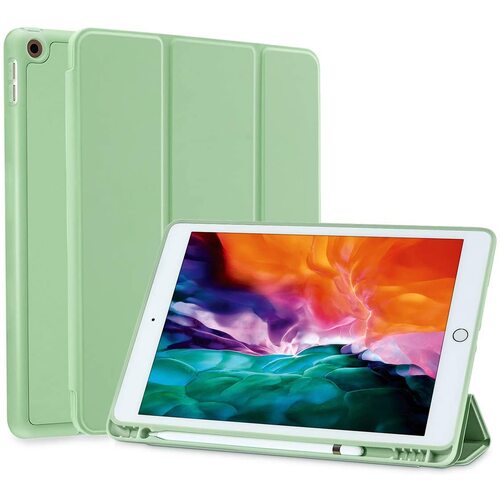 IPad 10.2 2019 7th Pencil Holder Slim Smart TPU Soft Case Green - Main Image